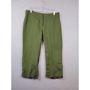 Sherry Taylor Olive Green Mid Rise Ramie Rayon Capri Cropped Pants Women's Large